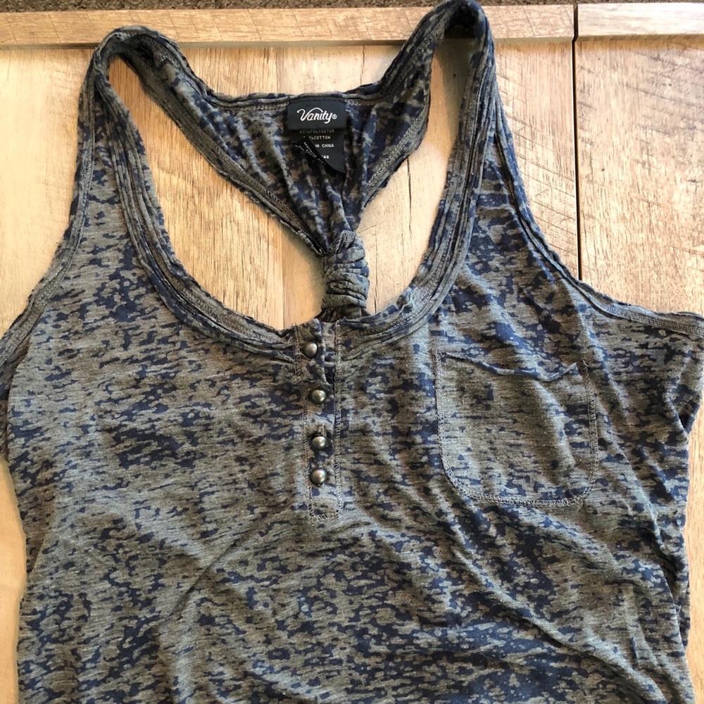 Vanity knot back tee. Navy blue/Grey. XL.